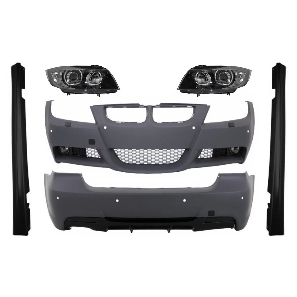 Completo Body kit per BMW Serie 3 E90 (2005-2008) M-Technik M-Performance design con fari anteriori Angel Eyes nero