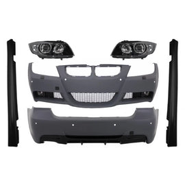 Completo Body kit per BMW Serie 3 E90 (2005-2008) M-Technik M-Performance design con fari anteriori Angel Eyes nero