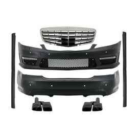 Body kit completo per Mercedes Classe S W221 (2005-2011) LWB con Griglia anteriore cromato e Terminali di scarico nero