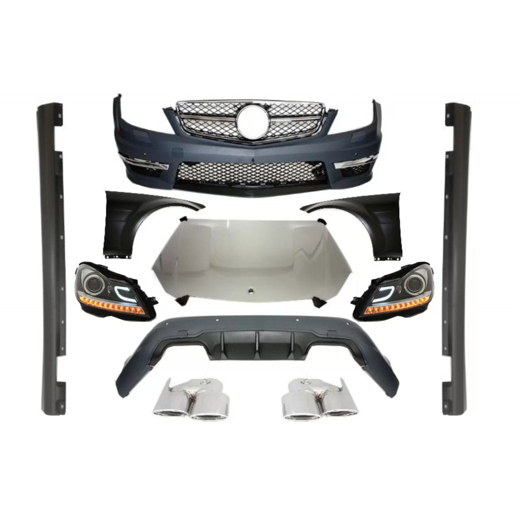 Completo conversione Retrofit Body kit con lampade alogene fari anteriori LED DRL per Mercedes W204 (2007-2014) Classe C