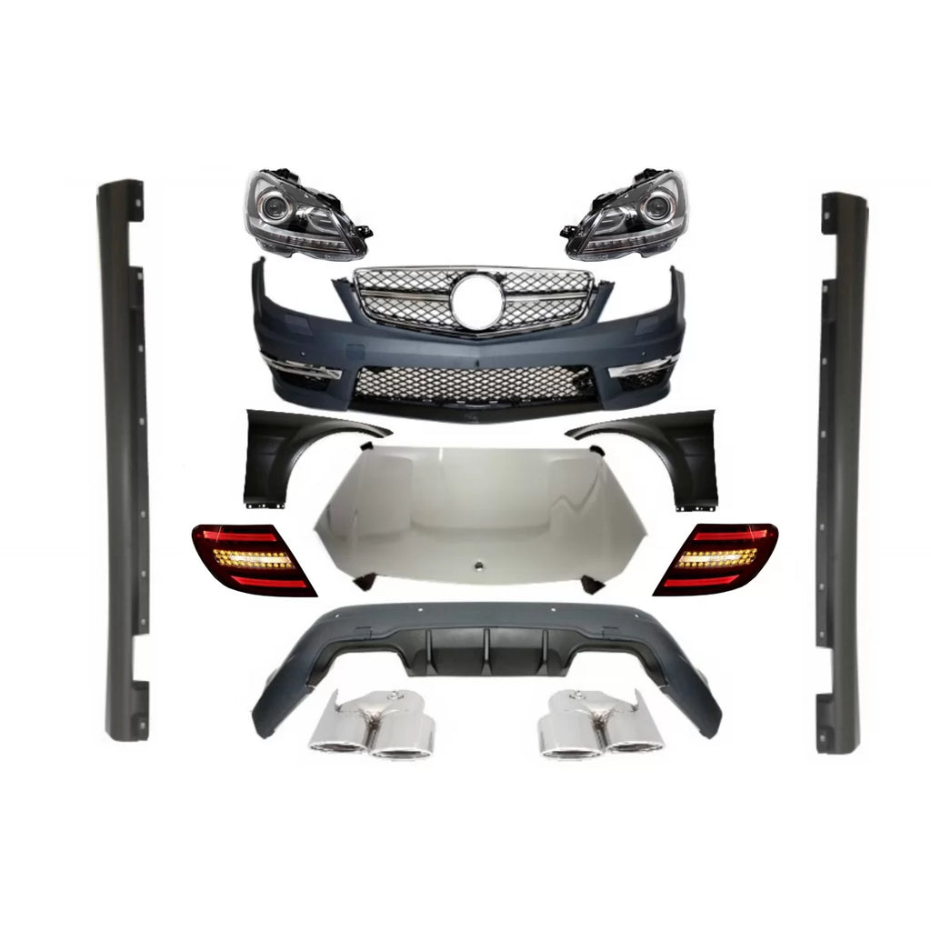 Body kit Mercedes Classe C W204 2007-2012 stile C63 restyling con fari xenon