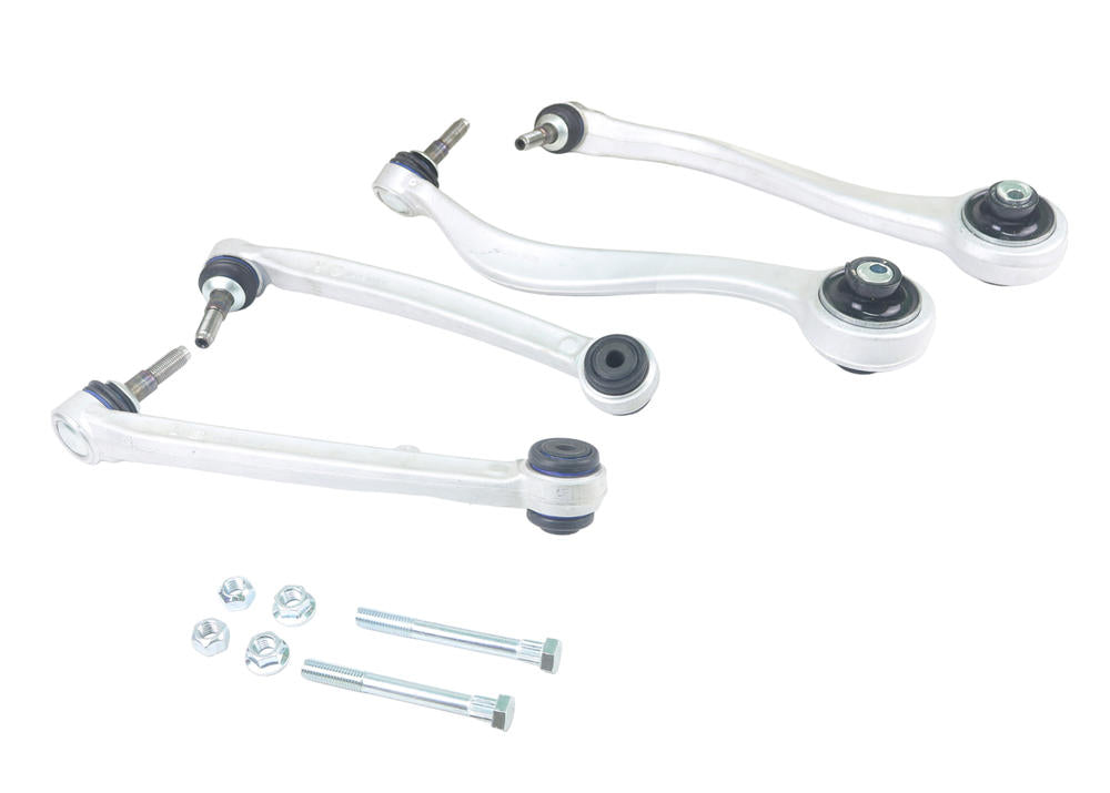 Quattro bracci anteriori in alluminio con giunti sferici, bulloni e dadi Whiteline per BMW