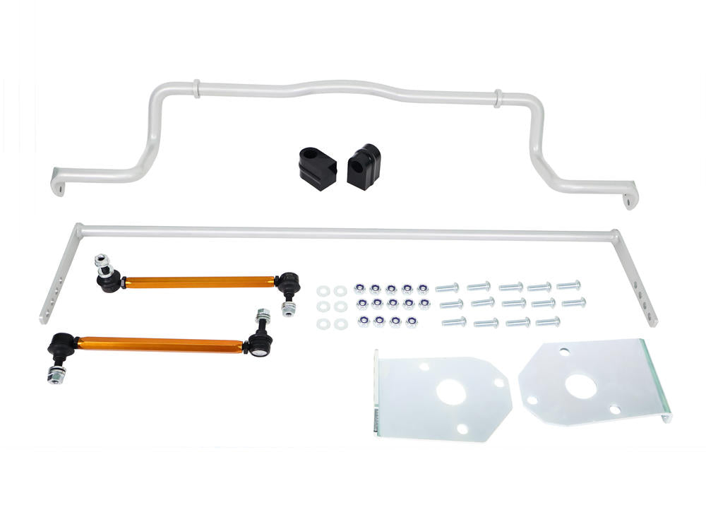 Kit barre antirollio anteriore 24 mm e posteriore 18 mm regolabili in 2 posizioni Whiteline per Renault Megane III e Megane CC — barre con biellette e minuteria