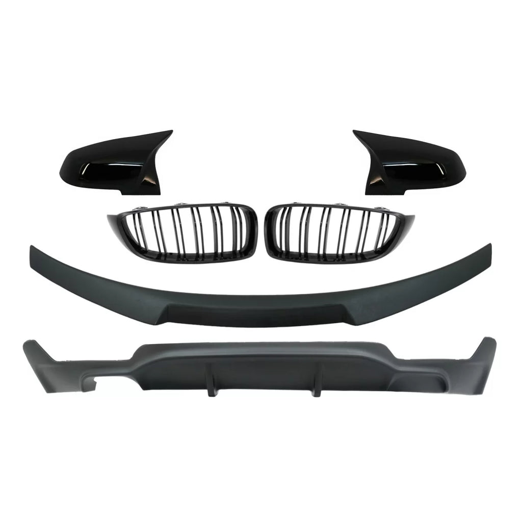 Conversione kit a M Performance design Griglie anteriori a doppio rene con Spoiler baule e Calotte specchietti per BMW