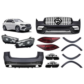 A design kit tipo 63 per Mercedes GLE W167 2020-2023, con Paraurti posteriore, LED fari anteriori, e LED fanali