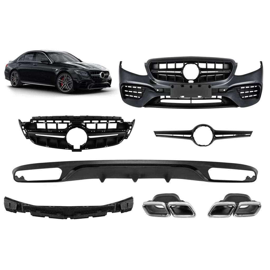 A design kit tipo E63 per Mercedes Classe E W213 2016-2019 con cromato terminali e nero modanatura, per il modello