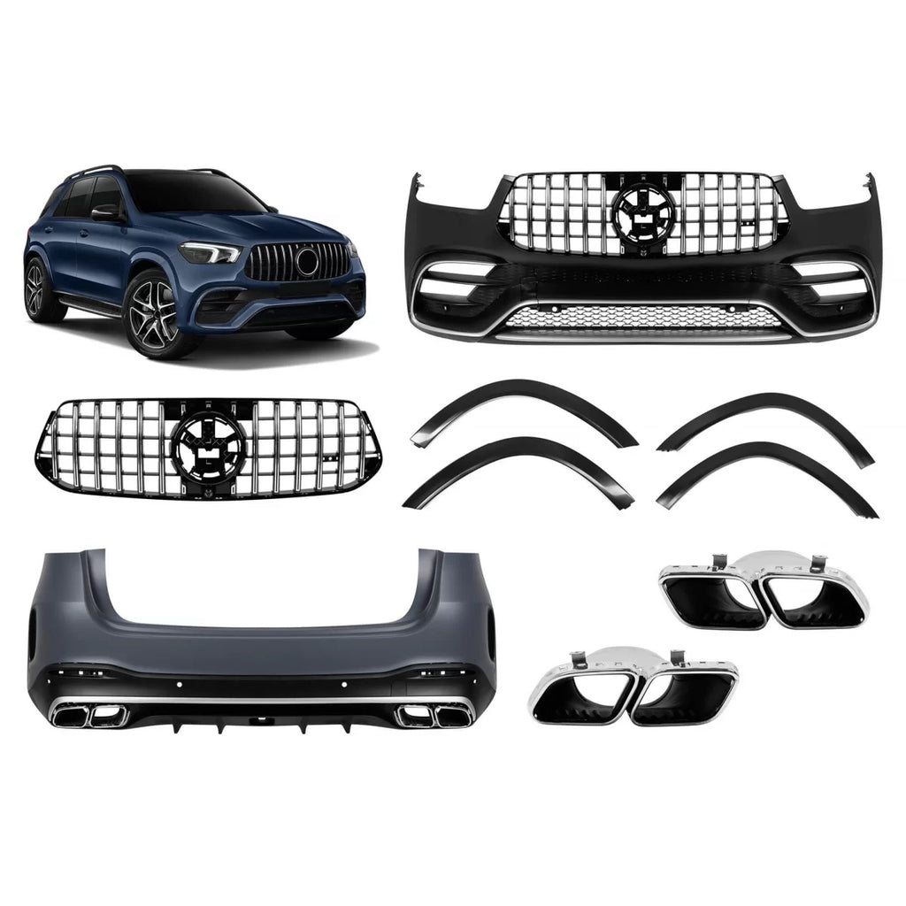 A design kit tipo GLE63 per Mercedes GLE SUV W167 2019-2023, dal 2024, con cromato modanature e cromato terminali