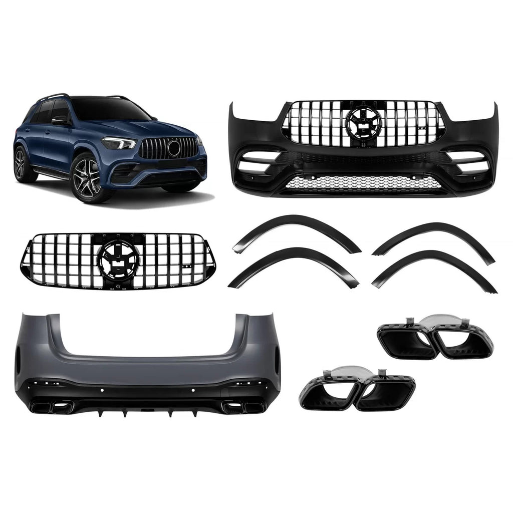 A design kit tipo GLE63 per Mercedes GLE SUV W167 2018-2023, dal 2024, con nero modanature e nero terminali