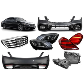 A design kit tipo S63 per Mercedes Classe S W222 2017-2020, con fari anteriori, fanali posteriori, griglia,