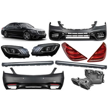 A design kit tipo S63 per Mercedes Classe S W222 2017-2020, con fari anteriori, fanali posteriori, Minigonne per lungo