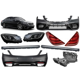 A design kit tipo S63 per Mercedes Classe S W222 2017-2020, con fari anteriori, fanali posteriori, Minigonne per lungo