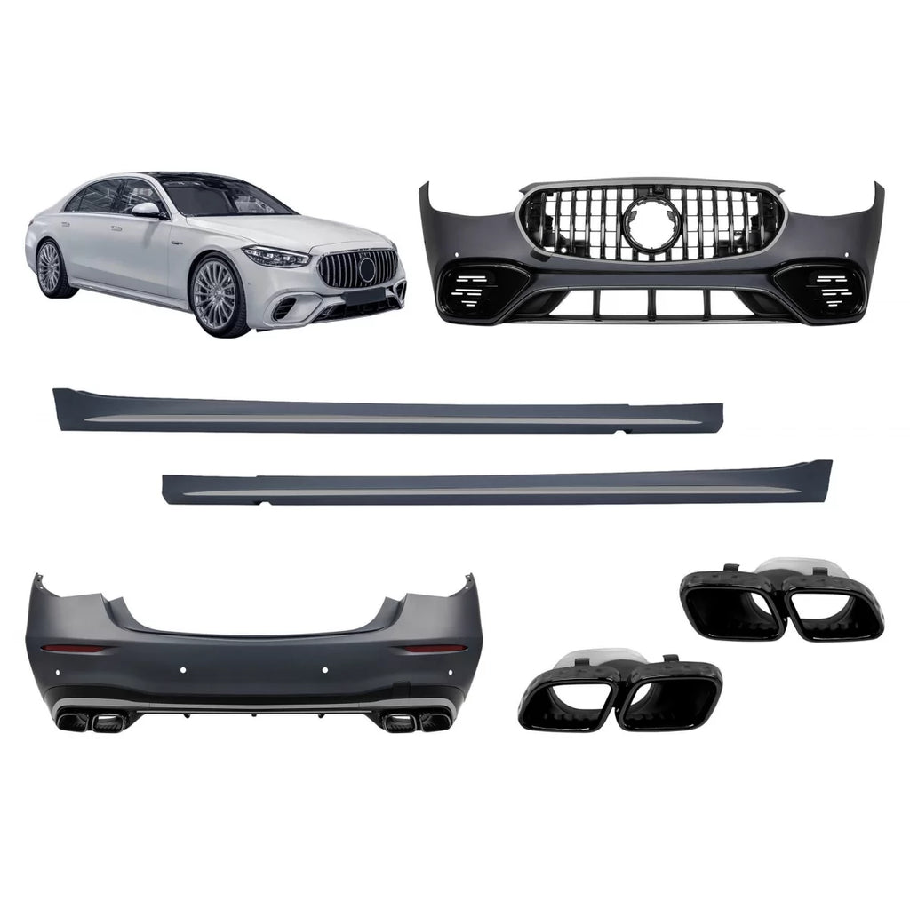 A design kit tipo S63 per Mercedes Classe S W223 lungo passo dal 2020 con fumé cromato elementi