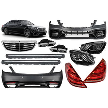 Carica l'immagine nel visualizzatore di Gallery, A design kit tipo S63 per Mercedes S W222 2013-2017 con fari anteriori, fanali posteriori, griglia, Minigonne per lungo