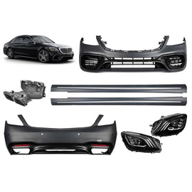 A design kit tipo S63 per Mercedes S W222 2013-2017 con fari anteriori, lungo base Minigonne