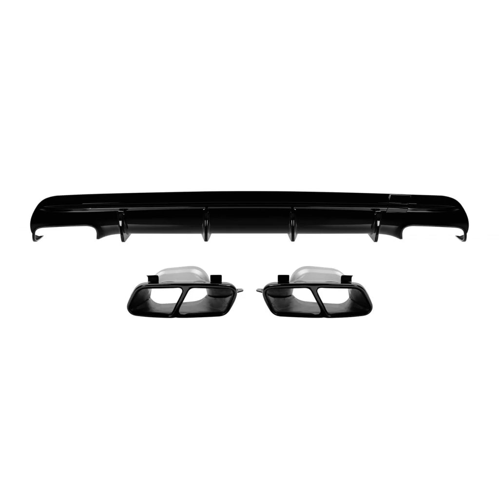 Diffusore con nero terminali tipo CLA45 per posteriore A design paraurti on Mercedes CLA C117 2013-2015, Nero lucido