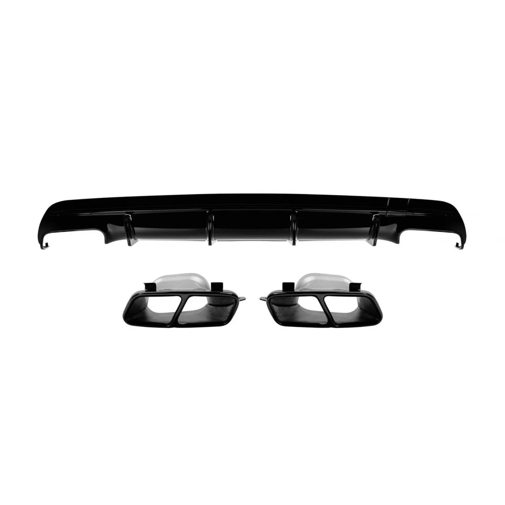 Diffusore con nero terminali tipo CLA45 per posteriore A design paraurti on Mercedes CLA C117 2016-2018, Nero lucido