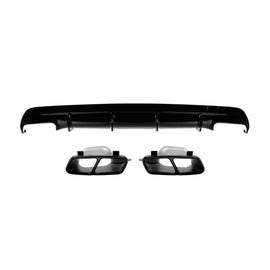 Diffusore con nero terminali tipo CLA45 per posteriore A design paraurti on Mercedes CLA C117 2016-2018, Nero lucido
