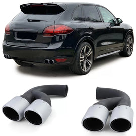 Doppio inox acciaio terminali di scarico argento per Porsche Cayenne 92A 3.0 Diesel 10-14