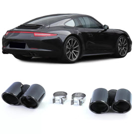 Doppio tubo terminali di scarico nero compatibile per Porsche 911 991.1 11-15 3.4 350HP