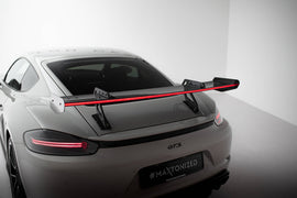Spoiler in Carbonio V.1 + luce LED (attacco a collo di cigno superiore) compatibili con Porsche 718 Cayman S / GTS / T 982c (2016-2025)