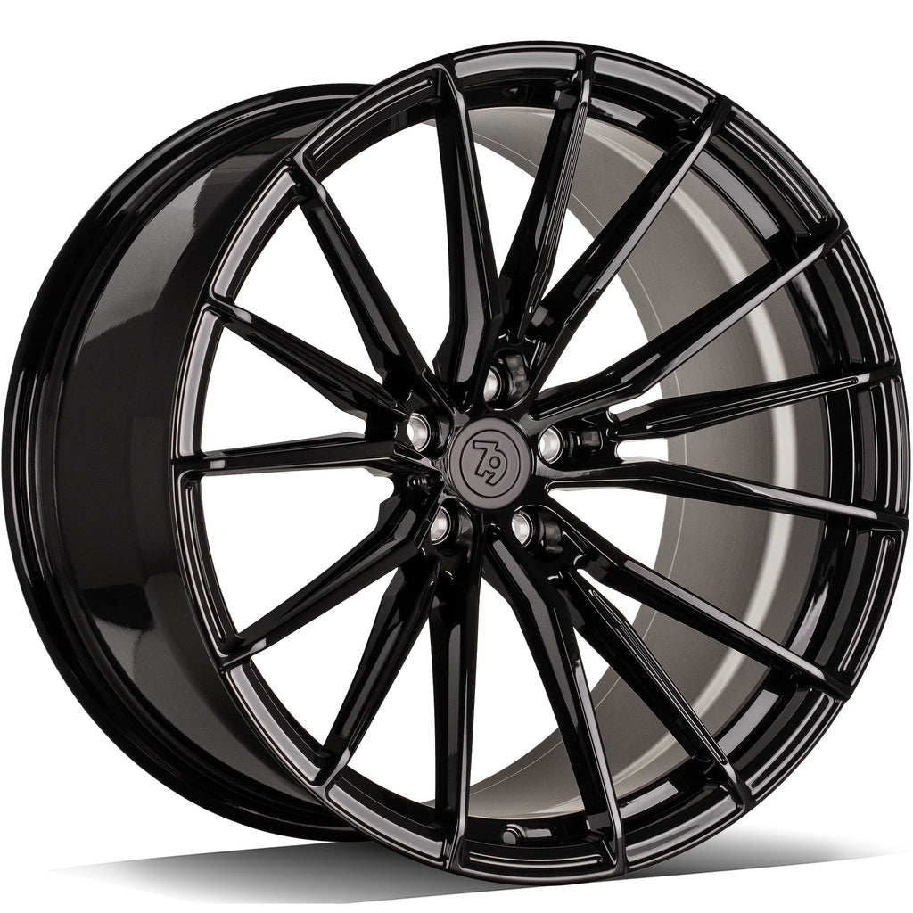 Cerchio in Lega 79Wheels Seventy9 MF.9 22x9.5 ET su misura 5x112 Nero Lucido BG