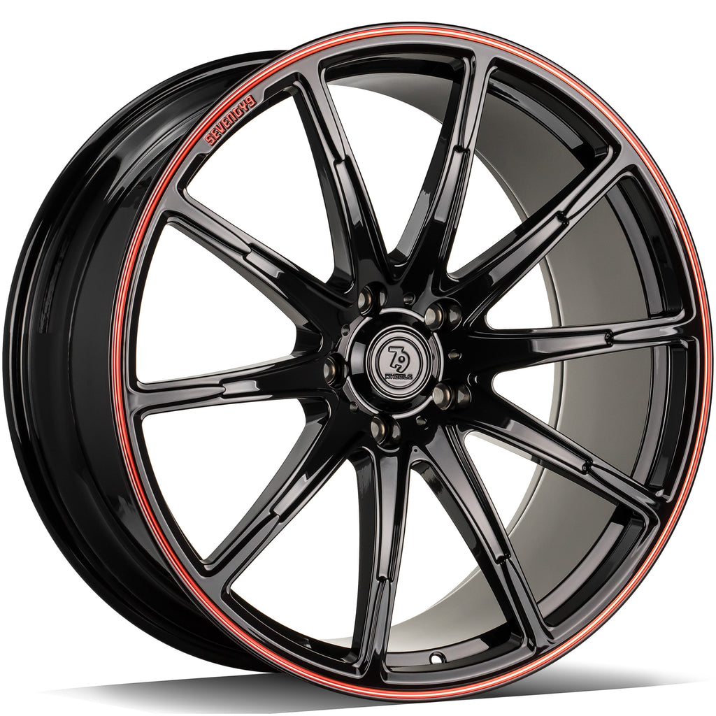 Cerchio in Lega 79Wheels Seventy9 MF.7 23x10 ET su misura 5x130 Nero Lucido BGR