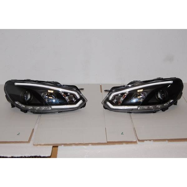 Fari Anteriori Day Light Volkswagen Golf 6 Black 2009-2012