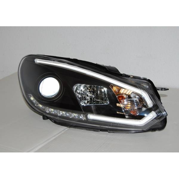 Fari Anteriori Day Light Volkswagen Golf 6 Black 2009-2012