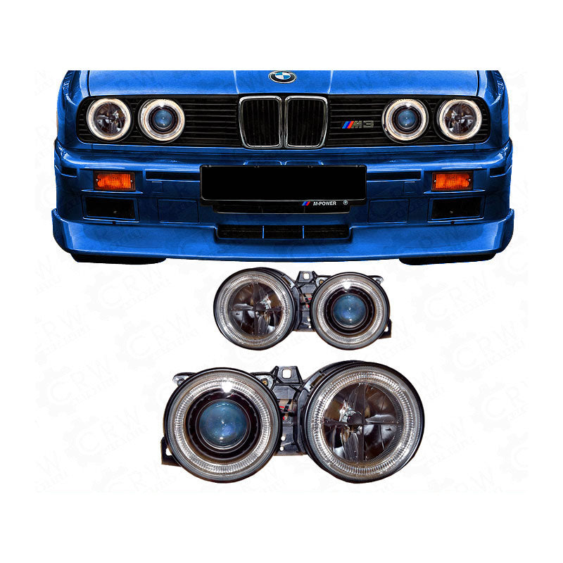 Fari anteriori DEPO Angel Eyes BMW Serie 3 E30 montati