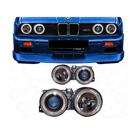 Fari anteriori DEPO Angel Eyes BMW Serie 3 E30 montati