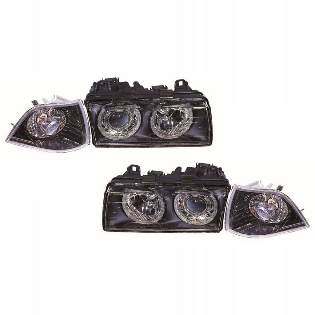 Fari anteriori DEPO Angel Eyes interno nero BMW Serie 3 E36 Coupé