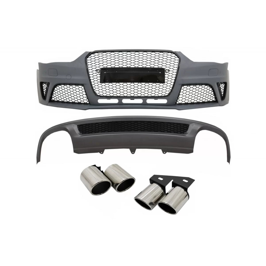 Paraurti anteriore per Audi A4 B8 restyling (2012-2015) con Diffusore paraurti posteriore e Terminali di scarico