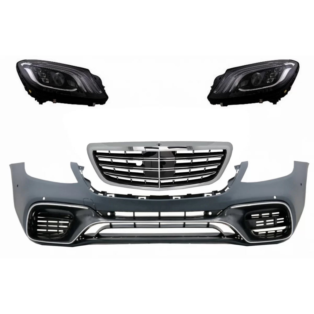 Paraurti anteriore con Griglia centrale e fari anteriori Full LED per Mercedes Classe S W222 (2013-06.2017) S63 design