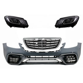 Paraurti anteriore con Griglia centrale e fari anteriori Full LED per Mercedes Classe S W222 (2013-06.2017) S63 design