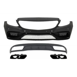 Paraurti anteriore diffusore con terminali di scarico nero per Mercedes Classe C W205 S205 (2014-2018) C63 design