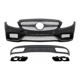 Paraurti anteriore & diffusore con terminali di scarico nero per Mercedes Classe C W205 S205 (2014-2018) C63 design