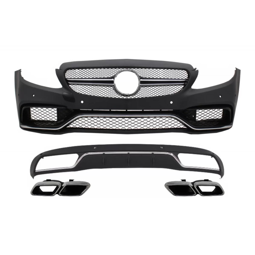 Paraurti anteriore & diffusore con terminali di scarico cromato per Mercedes Classe C W205 S205 (2014-2018) C63 design
