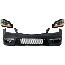 Paraurti anteriore per Mercedes Classe C W204 (2012-2014) C63 restyling design con fari anteriori DRL nero