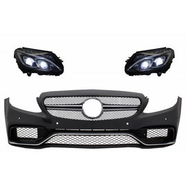 Paraurti anteriore per Mercedes Classe C W205 S205 (2014-2018) berlina station wagon con Full LED fari anteriori