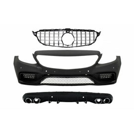 Paraurti anteriore per Mercedes Classe C W205 S205 (2014-2018) Griglia centrale con posteriore diffusore e Terminali