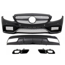 Paraurti anteriore con posteriore diffusore e Terminali di scarico Night kit nero Edition Sport per Mercedes Classe C