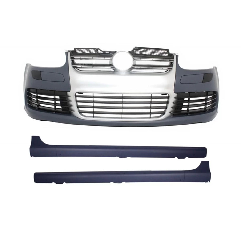 Paraurti anteriore con Minigonne per VW Golf V 5 (2003-2007) spazzolato alluminio R32 stile
