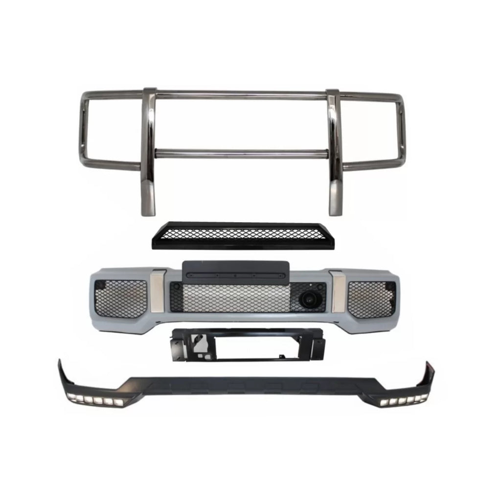 Paraurti anteriore con Spoiler LED DRL superiore Spoiler Lip e BullBar per Mercedes Classe G W463 (1989-2017) G65 design