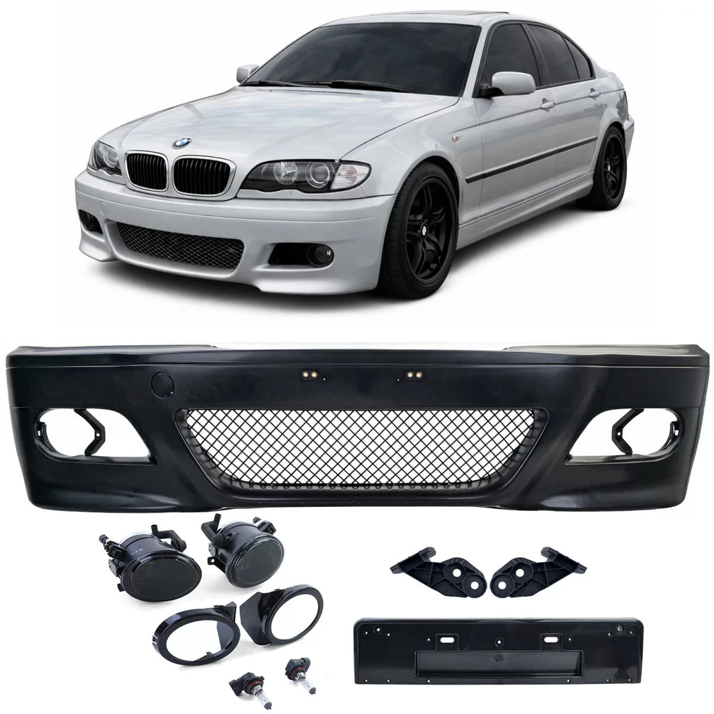 Paraurti anteriore Sport + ABE + Fendinebbia fumé per BMW E46 berlina Touring LCI