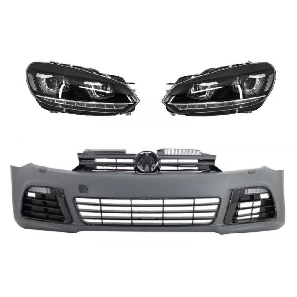 Paraurti anteriore per VW Golf VI 6 (2008-2013) R20 stile con fari anteriori 3D LED DRL U-design LED sequenziale