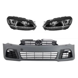 Paraurti anteriore per VW Golf VI 6 (2008-2013) R20 stile con fari anteriori 3D LED DRL U-design LED sequenziale