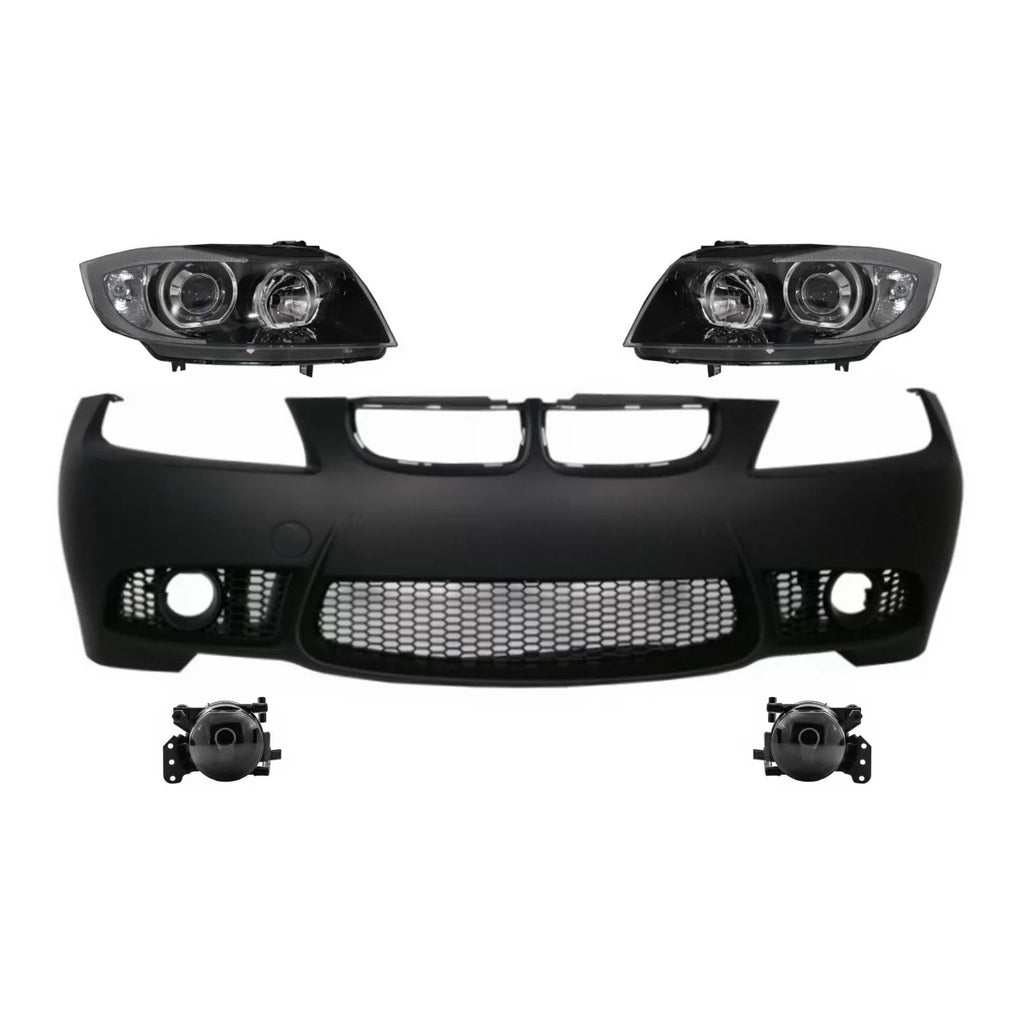 Paraurti anteriore senza PDC con Fendinebbia e Fari anteriori neri per BMW Serie 3 E90 E91 Non-LCI (2005-2008) berlina