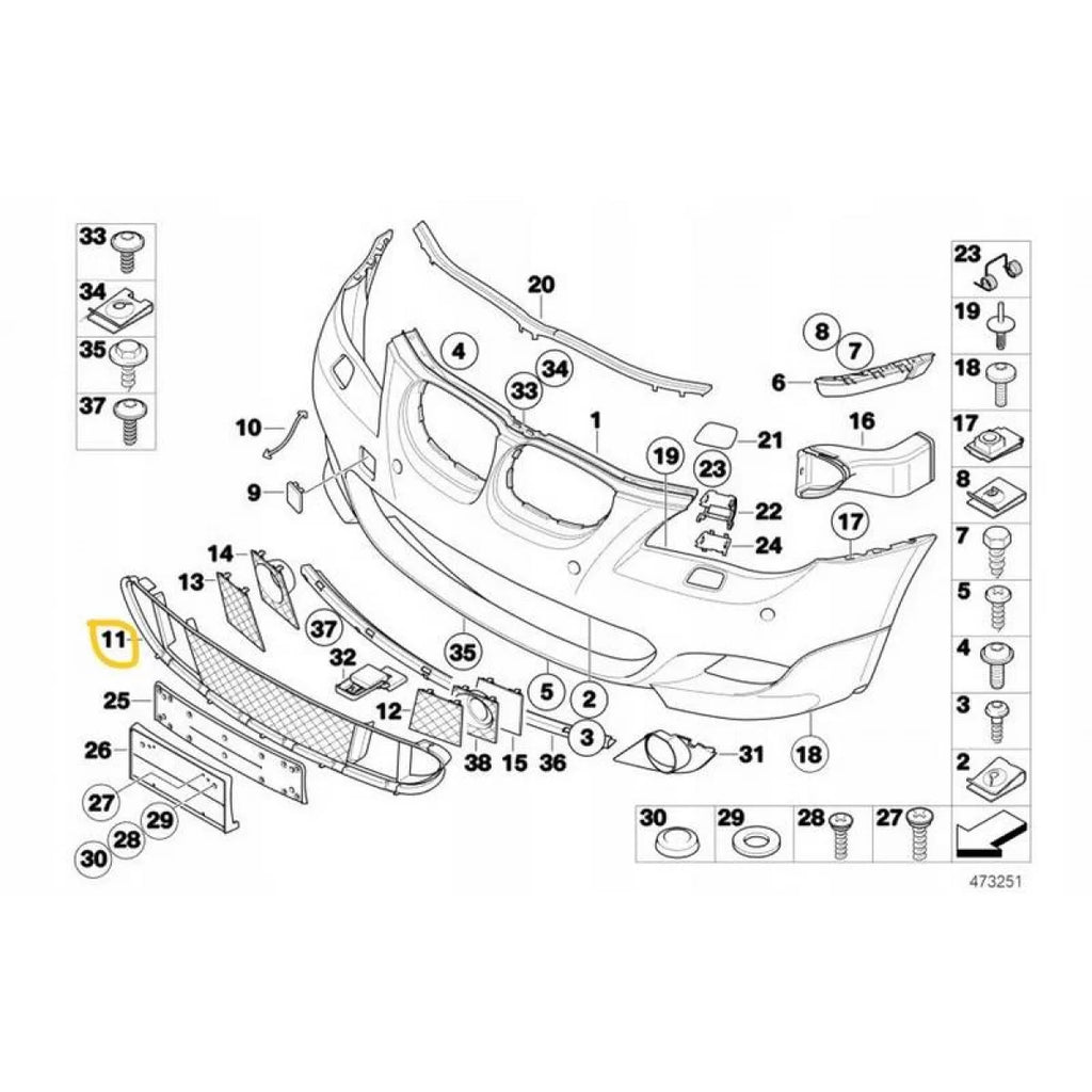 Anteriore centrale rete per BMW 5 E60 03-10 M-Tech 1 pezzo