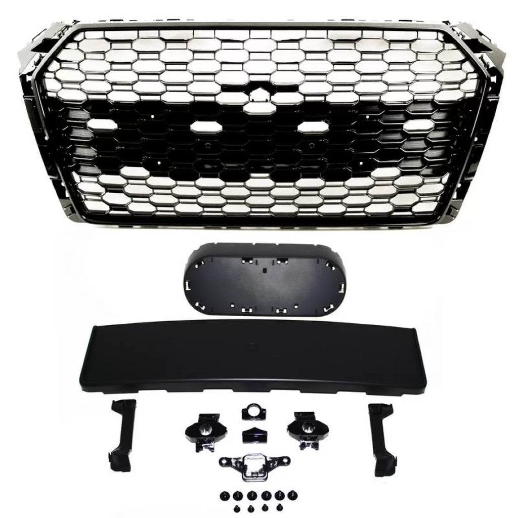 Griglia anteriore per Audi A4 B9 16-19 RS4 stile nido d’ape Nero lucido 1 pezzo prodotto in Taiwan