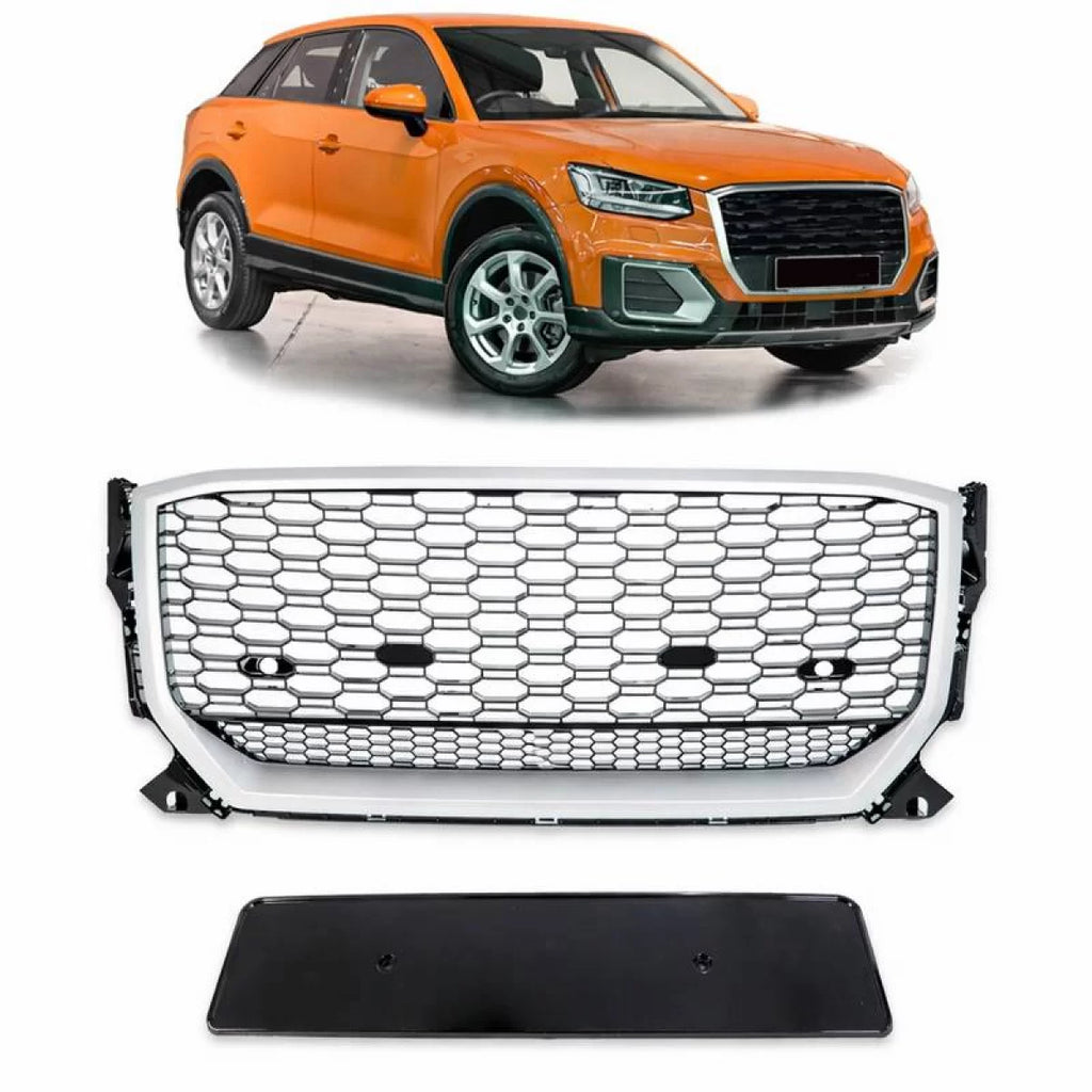Griglia anteriore per Audi Q2 (GA) pre-restyling 2016-2020 RSQ2 stile nido d’ape argento / nero 1Pc